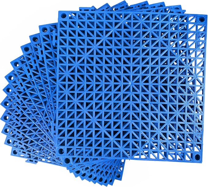 Modular Interlocking Cushion 12 Pack 11.8" x 11.8" Rubber Floor Tiles Non-Slip Splicing Drainage Mats for Deck, Pool, Outdoor Shower, Patio, Balcony, Indoor Bathroom, Kitchen, Yard (Blue)