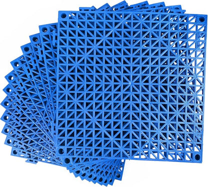 Modular Interlocking Cushion 12 Pack 11.8" x 11.8" Rubber Floor Tiles Non-Slip Splicing Drainage Mats for Deck, Pool, Outdoor Shower, Patio, Balcony, Indoor Bathroom, Kitchen, Yard (Blue)