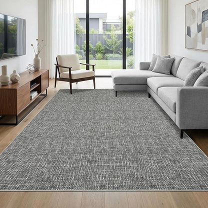 Garvee Washable Rugs 10x13 Modern Area Rugs for Living Room Non Slip Non Shedding Solid Color Textured Rug, Stain Resistant Low Pile Minimalist Carpet for Dining Room Nursery, Grey | Modern Non Slip Non Shedding Neutral Textured Stain Resistant Low Pil...