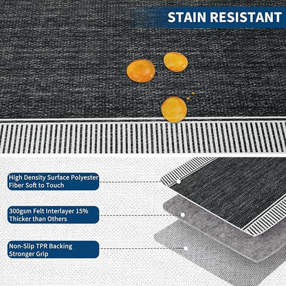Garvee 2x6 Runner Rug Washable Hallway Runner Rug Non Slip Carpet Black | Foldable Non-Shedding Bordered Design Entryway Rugs Low Pile Stain-Resistant Indoor Soft Rugs for Laundry Kitchen Bathroom