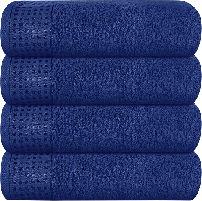 GLAMBURG Ultra Soft 4 Pack Oversized Bath Towel Set 27x54 inches, 100% Cotton Bath Towels, Highly Absorbant Compact Quickdry & Lightweight Towel, Ideal for Gym Travel Camp Pool - Navy Blue