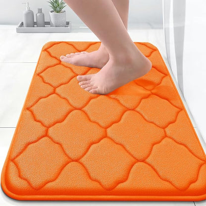 OLANLY Memory Foam Bath Mat Rug 24x16, Ultra Soft and Absorbent Bathroom Rugs, Non-Slip, Comfortable, Machine Washable Bath Carpet for Bathroom Floor, Tub, Shower and Home Decor Accessories, Orange