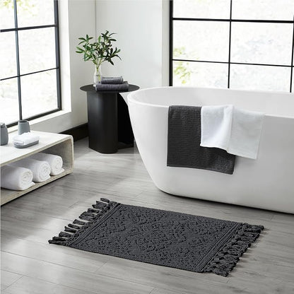Jean Pierre - Ricardo Bath Mat, Woven Fringe Bathroom Rugs, 100% Cotton, Premium Bathroom Decor - Measures 27" x 52" - Black