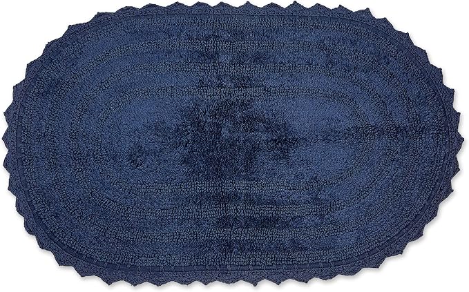 DII Crochet Collection Reversible Bath Mat, Large Oval, 21x34, French Blue
