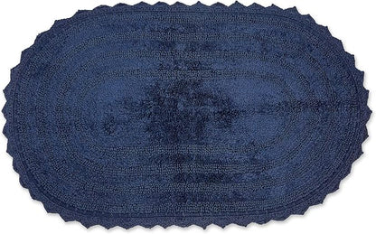 DII Crochet Collection Reversible Bath Mat, Large Oval, 21x34, French Blue