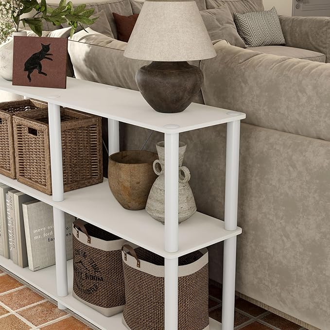 Homes: Inside + Out Apexa Modern 3-Tier Extra Wide Shelving Units, Collectibles Display Shelves, Easy Assembly Console Table, Home Storage Organizer for Living Room, Bedroom, Office, White
