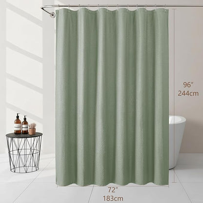 Extra Long Sage Green Shower Curtain 96 Inch Long 1 Piece, Waffle Embossed Textured Fabric Shower Curtain for Bathroom Large Hotel, Water Resistant, Machine Washable, 72Wx96L Inches