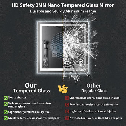 36"x36" LED Bathroom Mirror with Lights, Backlit+Frontlit, Anti-Fog | CRI 95, Stepless Dimmable, 3 Colors Lighting, Shatterproof Tempered Glass, HD Reflection, Memory, (Horizontal/Vertical)