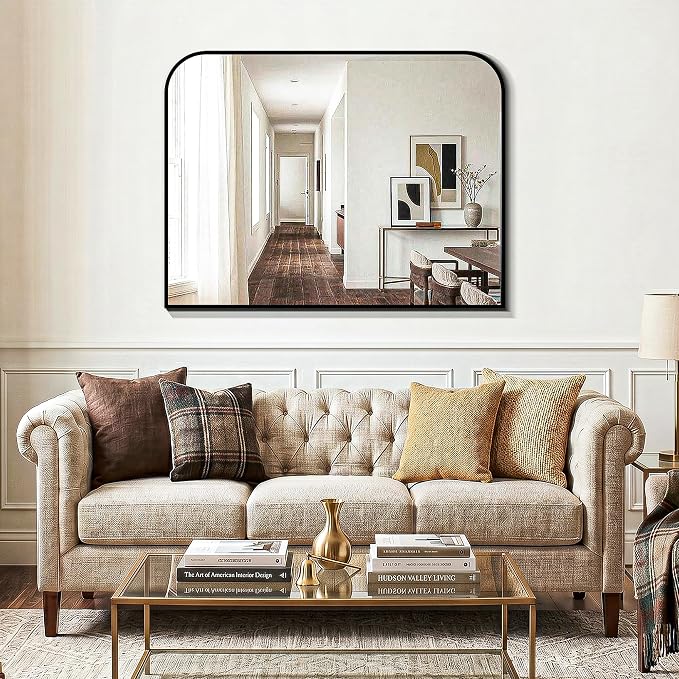 Bathroom Vanity Mirror for Wall 40x30 Inch Black Metal Framed | HD Tempered Glass, Bathroom Mirror for over Sink, Living Room, Bedroom, Entryway, Mantel, Fireplace Decor