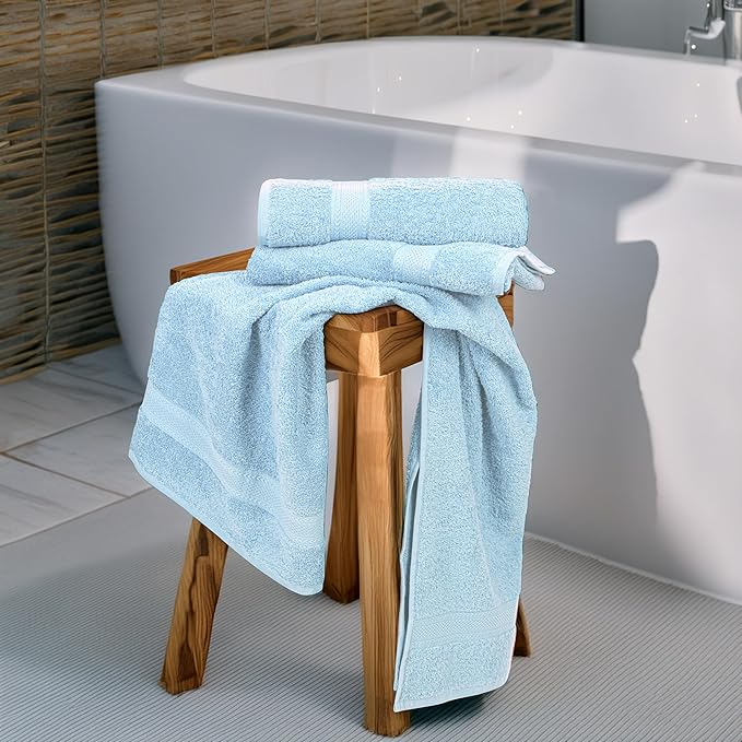 Commercial Bulk Pack of 12 Bath Towels – 100% Cotton Terry 24" x 48" – Ideal for Hotels, Salons, Gyms, Spas & Institutional Use – Sky Blue