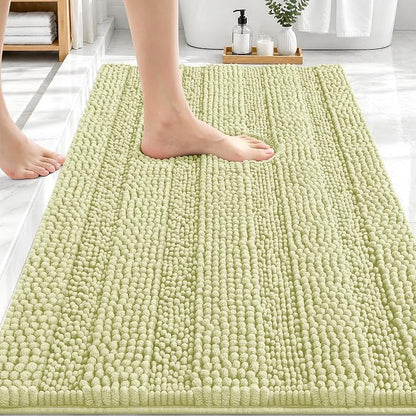 OLANLY Thick Bathroom Rugs 30x20, Soft Chenille Striped Bath Rugs, Vanilla | Rubber Backing, Machine Wash, Extra Absorbent Bath Mats for Bathroom Floor, Tub and Shower, Home Decor Accessories