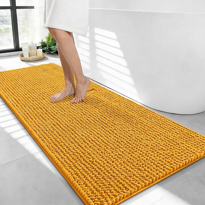 OLANLY Thick Chenille Bathroom Runner Rugs Mats 44x24, Golden Yellow | Soft Absorbent Bath Rugs, Rubber Backing, Machine Wash Dry, Bath Mats for Bathroom, Tub and Shower, Home Decor Accessories