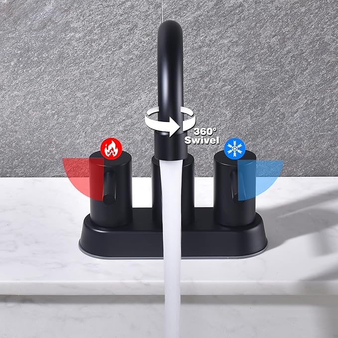 Matte Black Bathroom Faucet 2 or 3 Hole, 2 Handle 4 Inch Centerset Stainless Steel Bathroom Sink Faucet with Pop up Drain and Supply Lines, Black Faucet for Bathroom, Restroom, Vanity, Rv