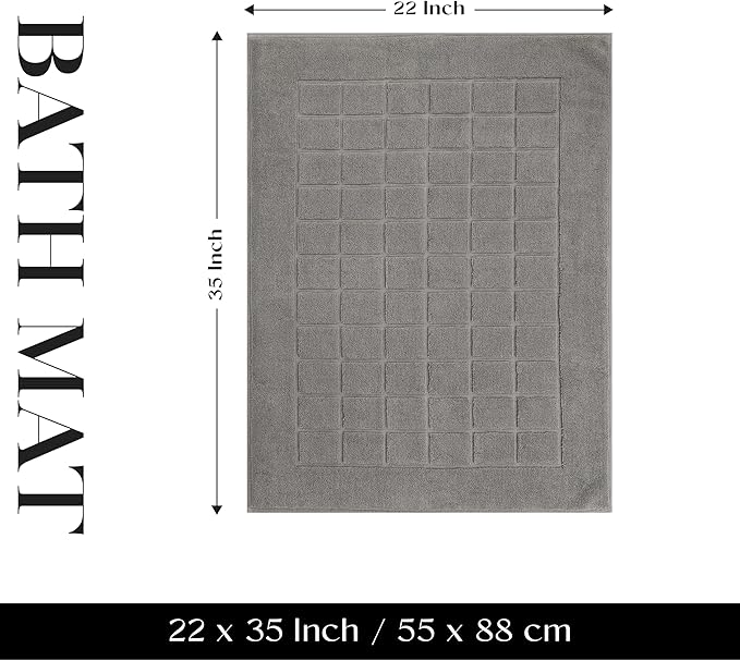 Superior 100% Cotton Bathmat Set, Bath Mats, Bathroom Decor, Shower, Bathtub Essentials, Home Accessories, Small Washable Rug, No Backing, Heavyweight, Nora Collection, Set of 2, 22" x 35", Charcoal