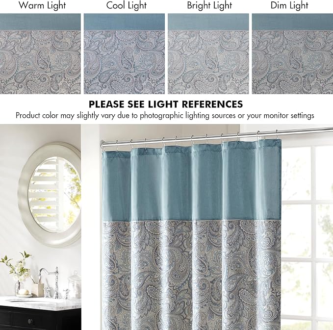 Madison Park Aubrey Shower Curtain for Bathroom, Jacquard, 72 x 72, Teal | Microfiber, Adds Privacy, Machine Washable, Striped Pattern, OEKO-TEX Certified