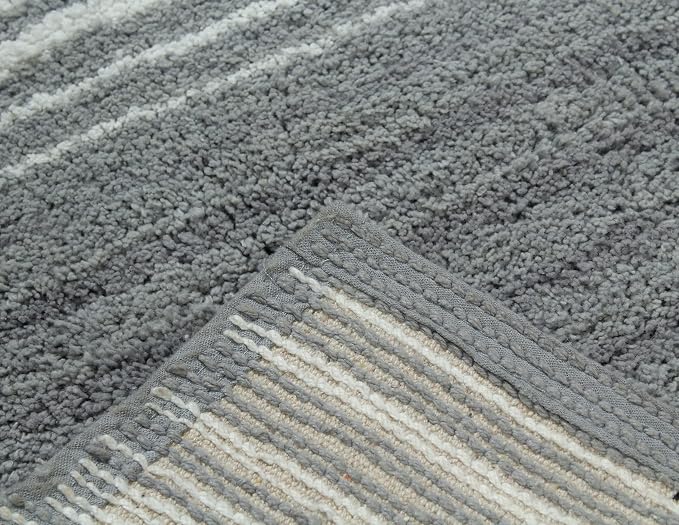 Home Weavers 100% Cotton Gradiation Collection Bathroom Décor | Washable Rug | Bathroom Mat | Kitchen Mat | Bathroom Rug Set | Bath Mat Set | Bath Floor Mat Non Slip, 4 Piece Set with Runner, Gray