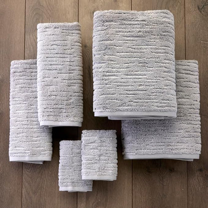 SKL Home CloudSoft Bath Towel Set, 6-Piece, 100% Cotton Luxury, Gray | 2 Bath towels, 2 hand towels, 2 washcloths. Premium spa-level quality. 600/520 GSM weight. Ultra plush & absorbent.
