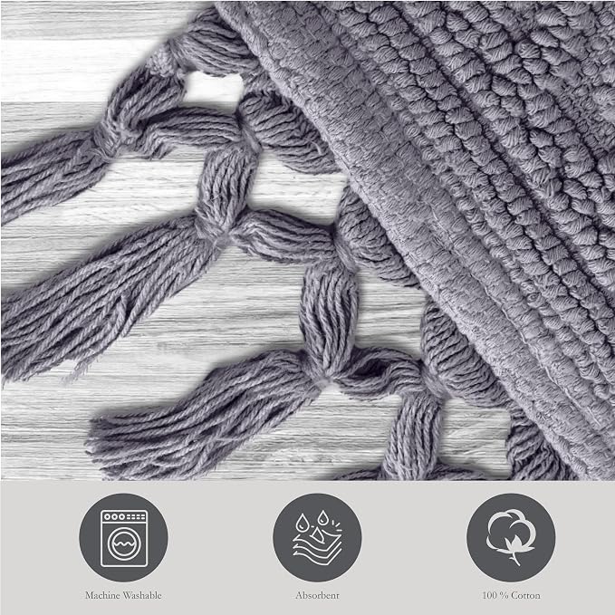 Jean Pierre - Ricardo Bath Mat, Woven Fringe Bathroom Rugs, 100% Cotton, Premium Bathroom Decor - Measures 17" x 31" - Dark Gray