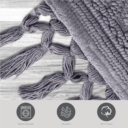 Jean Pierre - Ricardo Bath Mat, Woven Fringe Bathroom Rugs, 100% Cotton, Premium Bathroom Decor - Measures 17" x 31" - Dark Gray