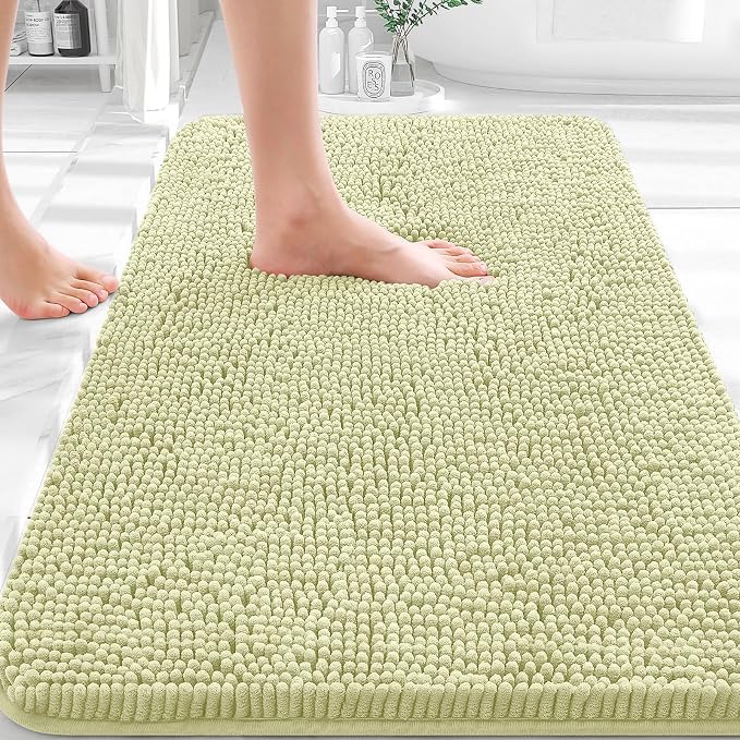OLANLY Bathroom Rugs 32x20, Extra Soft Absorbent Chenille Bath Rugs | Vanilla, Quick-Drying Rubber Backing, Machine Washable Bath Mat for Bathroom Floor, Tub and Shower, Home Decor Accessories