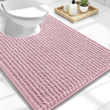 OLANLY Thick Chenille Toilet Rugs U-Shaped 24x20, Dusty Rose | Soft Absorbent Shaggy Contour Bathroom Rugs for Toilet, Dry Quickly, Machine Washable, Non-Slip Bath Mat