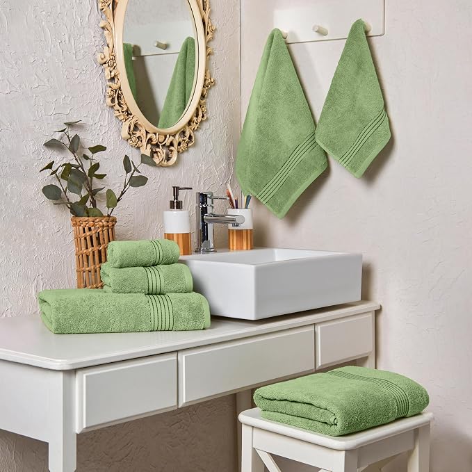 Elegant Comfort Premium Cotton 6-Piece Towel Set, Includes 2 Washcloths, 2 Hand Towels and 2 Bath Towels, 100% Turkish Cotton - Highly Absorbent and Super Soft Towels for Bathroom, Sage