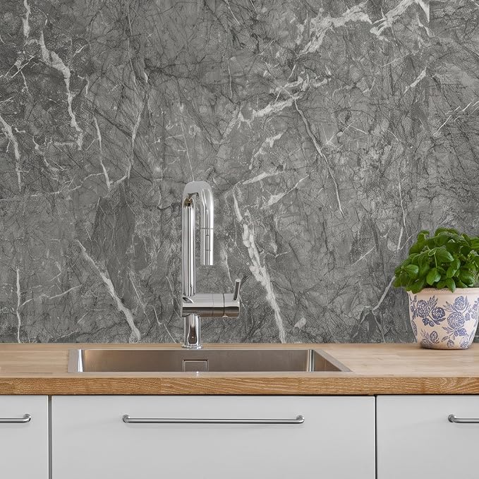Marble Peel and Stick Waterproof Wall Paneling, 118" x 47" Bardiglio Grey Matte Finish Self-Adhesive Backsplash Tile Vinyl Wall Panel for Kitchen Bathroom Wall Decor, Covers 38.75 Sq. Ft.