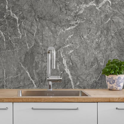 Marble Peel and Stick Waterproof Wall Paneling, 118" x 47" Bardiglio Grey Matte Finish Self-Adhesive Backsplash Tile Vinyl Wall Panel for Kitchen Bathroom Wall Decor, Covers 38.75 Sq. Ft.