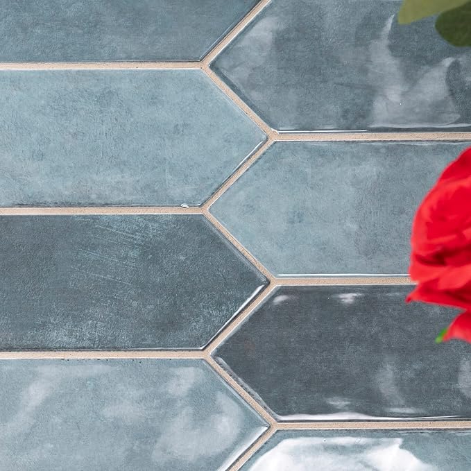 M S International Renzo Denim Glossy Ceramic Picket Wall Tile for Bathroom, Kitchen Backsplash, Accent Wall, and Shower - Sample