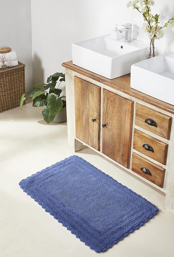 Better Trends Lilly Crochet Collection 100% Cotton 2 Piece Set (17" x 24" | 24" x 40") Bath Rug Set in Blue