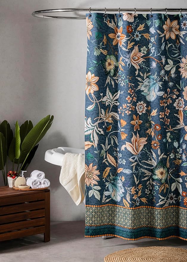 Maison d' Hermine Shower Curtain 100% Cotton One Panel 70"x72" Washable Fabric Shower Curtains for Bathroom, Easy Hanging with 12 Button Holes - Home Spa Easter Gifts (Luxury Loft - Dark Teal)