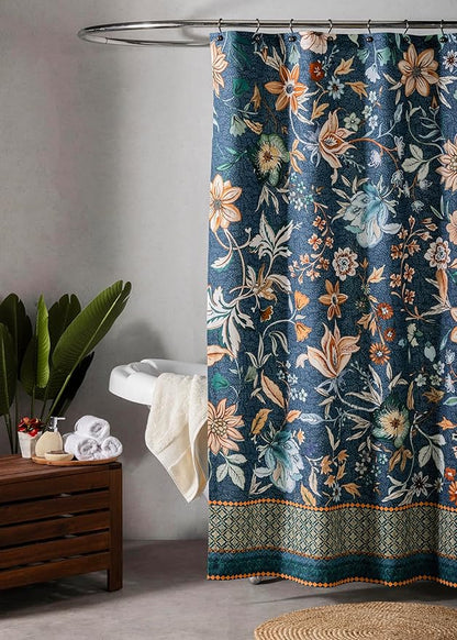 Maison d' Hermine Shower Curtain 100% Cotton One Panel 70"x72" Washable Fabric Shower Curtains for Bathroom, Easy Hanging with 12 Button Holes - Home Spa Easter Gifts (Luxury Loft - Dark Teal)