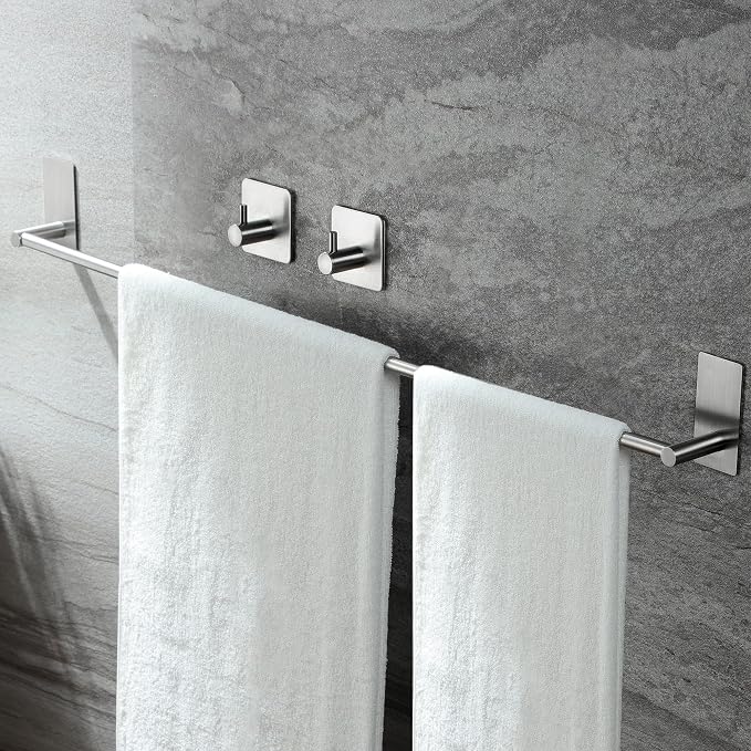 Taozun Towel Bar - 2 Packs Adhesive Hooks | 32 Inch Towel Holder, Hand Towel Rack Stick on Wall, Stainless Steel Bathroom Hardware Accessory Kit