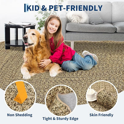 Imitation Braided Collection-Print 10x13 Area Rug for Living Room Large Washable Rug Non-Slip Non-Shedding Stain Resistant Thin Foldable Floor Cover Carpet for Bedroom Dining Room Classroom