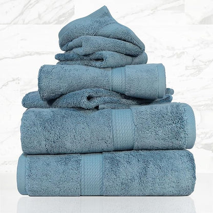 SUPERIOR Egyptian Cotton Ultra Plush & Absorbent, 6 Piece Set, Denim Blue | Quick Dry, Soft Luxury Towel Set, Bath Essentials, Guest Bath, Spa, 2 Bath, 2 Hand, 2 Face Towels, Madeline Towels