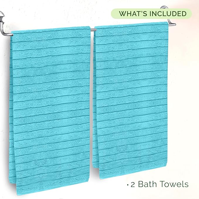 Elegant Comfort 100% Turkish Cotton Corduroy Ribbed Luxury Soft 2 Pack Bath Towels 27 x 54 Inch - Ultra Plush, Absorbent, Quick Dry, Hotel Spa Quality Towels for Bathroom Essentials, Aqua