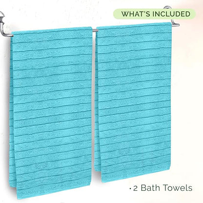 Elegant Comfort 100% Turkish Cotton Corduroy Ribbed Luxury Soft 2 Pack Bath Towels 27 x 54 Inch - Ultra Plush, Absorbent, Quick Dry, Hotel Spa Quality Towels for Bathroom Essentials, Aqua