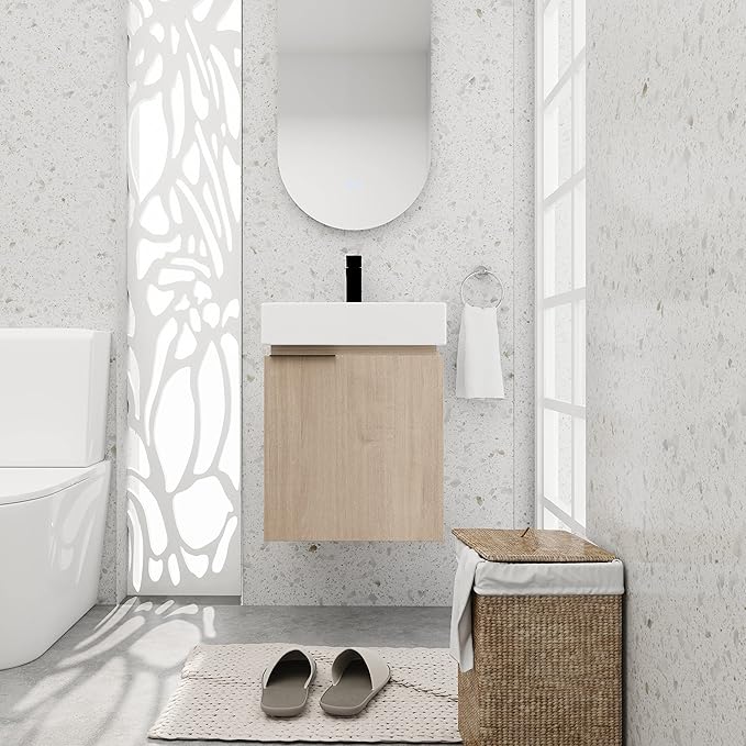 18 Inch Bathroom Vanity with Sink,Wall Mounted Bathroom Vanity Sink Combo with Soft Close Door for Small Space,Modern Floating Bathroom Vanity with Top Basin & Storage Cabinet