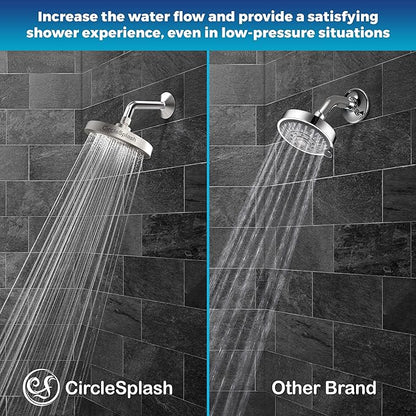 CircleSplash Shower Head - High Pressure 2.5 GPM - Brushed Nickel | Anti-clog silicone nozzles, removable restrictor, easy-clean fixed replacement