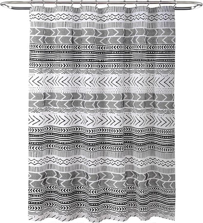 Lush Decor Hygge Geo Shower Curtain, 72" W x 72" L, Black/White - Curtain For Bathroom - Striped Bathroom Decor - Black Bath Accessories - Neutral Color Accessories - Geometric Scandinavian Print