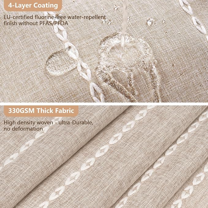 Seenus Boho Farmhouse Shower Curtain and Fabric Liner Set, Heavyweight Linen Textured Fabric Shower Curtain Taupe with Tassels, 2 in 1 Waterproof Fabric Shower Curtain Set for Bathroom, 72x72 Inch