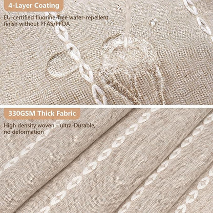 Seenus Boho Farmhouse Shower Curtain and Fabric Liner Set, Heavyweight Linen Textured Fabric Shower Curtain Taupe with Tassels, 2 in 1 Waterproof Fabric Shower Curtain Set for Bathroom, 72x72 Inch