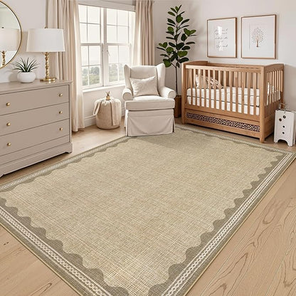 Garvee Large Washable Rug 9x12 Modern Indoor Living Room Rug Non Slip Jute | Stain-Resistant Low Pile Floor Cover Ultra Soft Foldable Bordered Print Carpet for Bedroom Nursery Office Dorm Kids Room