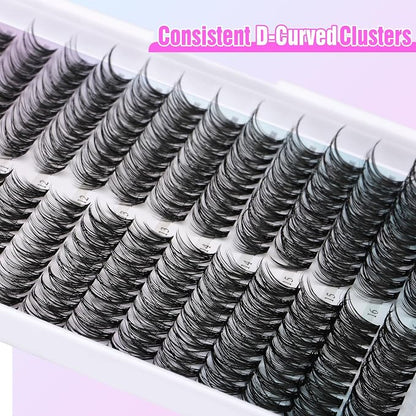 Lash Clusters Kit Cat Eye Lash Extension Kit DIY 9-16mm Cluster Eyelash Extensions Kit 40D Individual Lashes with Lash Bond and Seal, Lash Tweezers for Self Use (Fox 40D, 9-16mm, Kit)