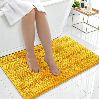 Smiry Thick Chenille Bathroom Rugs 36x24, Absorbent Bath Mat, Golden Yellow | Quick‑Dry & Machine Washable, Non‑Slip Bath Carpet, Soft Striped Bath Rugs for Tub & Shower, Modern Home Decor Accessories