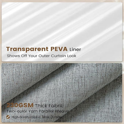 BTTN 72x84 Tall 3 in 1 Linen Texture Shower Curtain with Liner, Grey/Gray | Long Size, 230GSM Heavy Duty Polyester, Waterproof Clear Liner, Weighted Hem, 12 Plastic Hooks, Hotel Style, Machine Washable