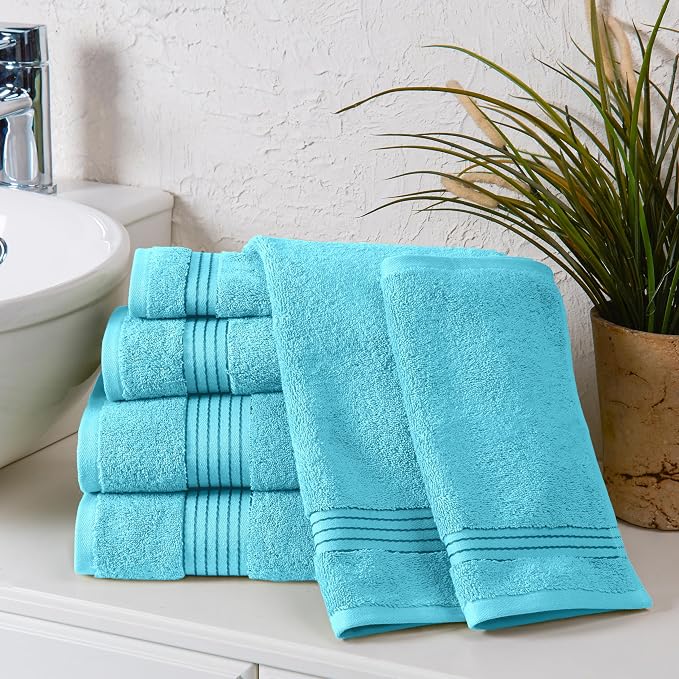 Elegant Comfort Premium Cotton 6-Piece Towel Set, Includes 2 Washcloths, 2 Hand Towels and 2 Bath Towels, 100% Turkish Cotton - Highly Absorbent and Super Soft Towels for Bathroom, Aqua