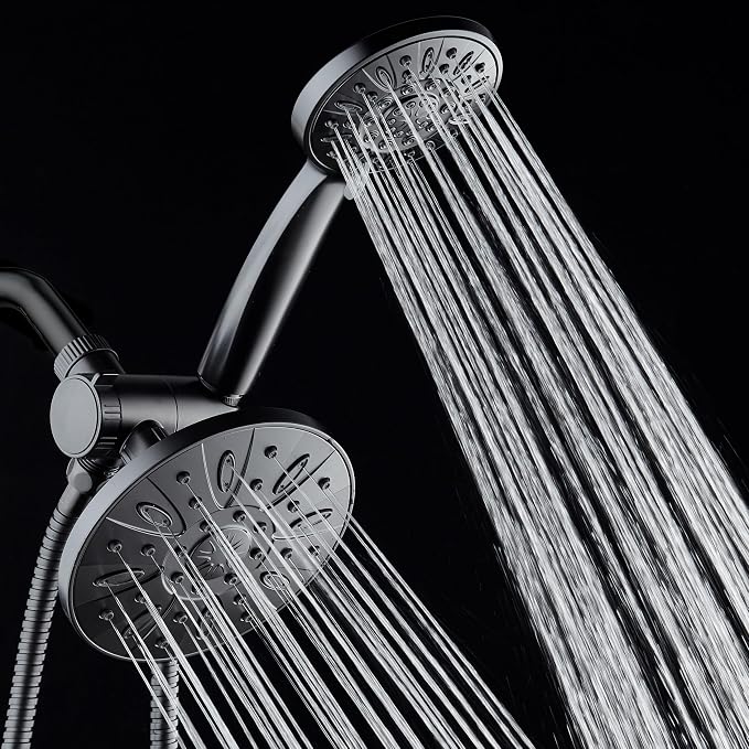 AquaDance 6" Premium High Pressure 3-way Rain & Handheld Shower Head Combo | Enjoy Luxury 6-inch Showerhead & 6-mode Hand Shower Separately or Together! Premium Stainless Steel Hose - Black