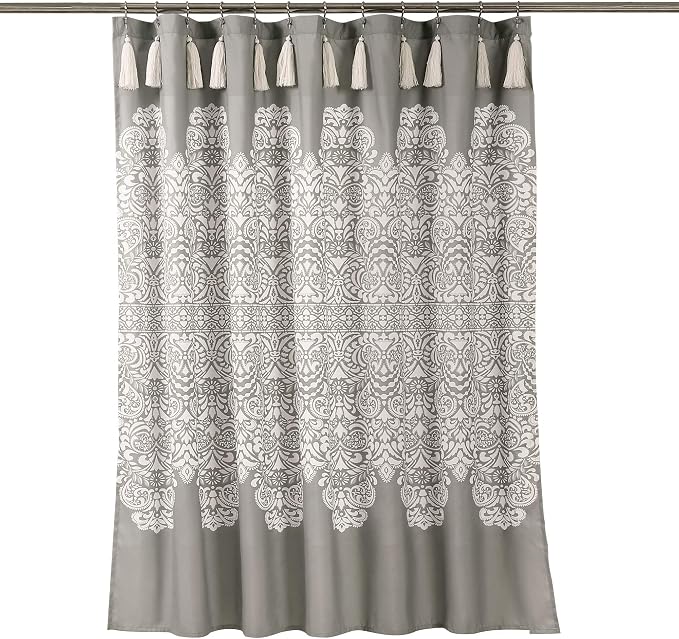 Lush Decor Boho Medallion Shower Curtain Single 72" W x 72" L Gray - Boho Shower Curtains for Bathroom Decor - Gray Bathroom Curtain