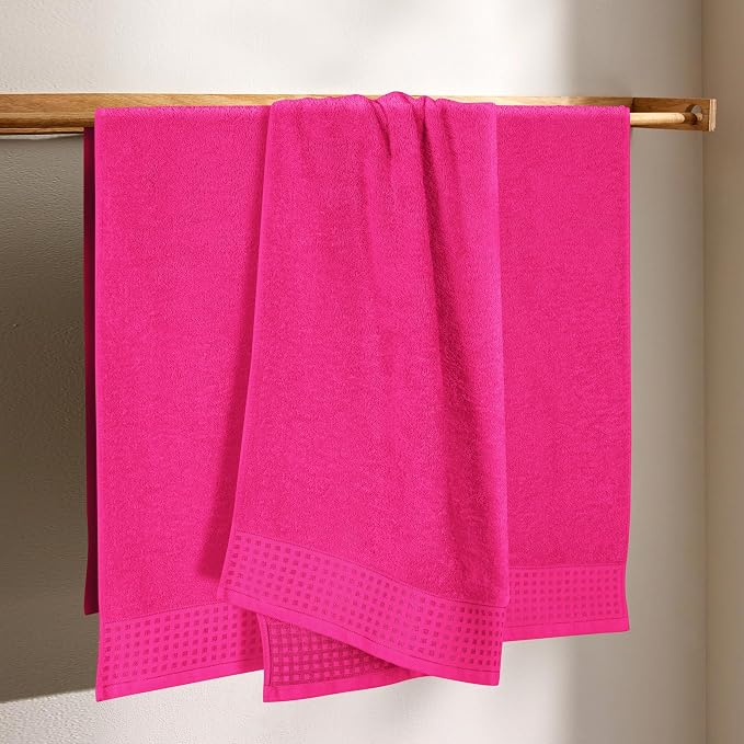 GLAMBURG Ultra Soft 4 Pack Oversized Bath Towel Set 27x54 inches, 100% Cotton Bath Towels, Highly Absorbant Compact Quickdry & Lightweight Towel, Ideal for Gym Travel Camp Pool - Hot Pink